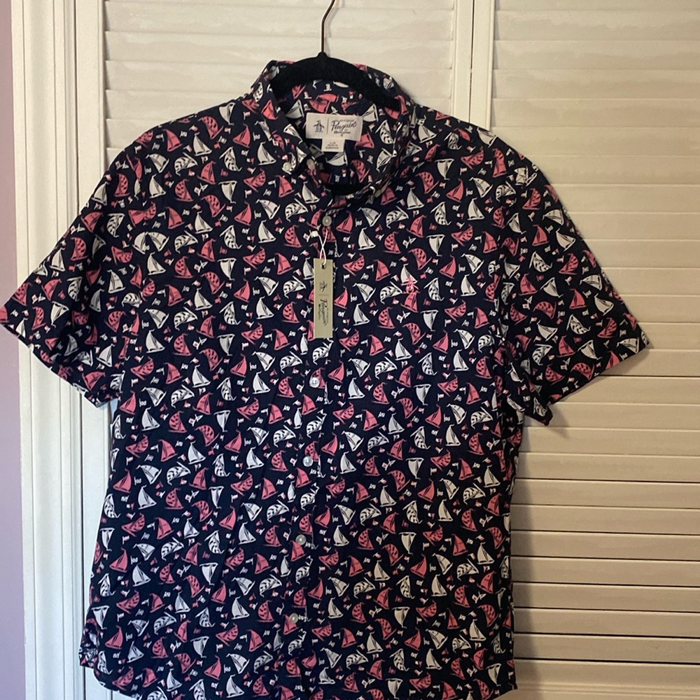 Penguin men’s shirt sleeve button up shirt size large NWT